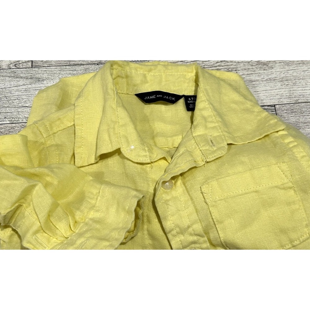 Janie And Jack Yellow 100% Linen Shirt Boys Long Sleeve Button Front 6-12 months